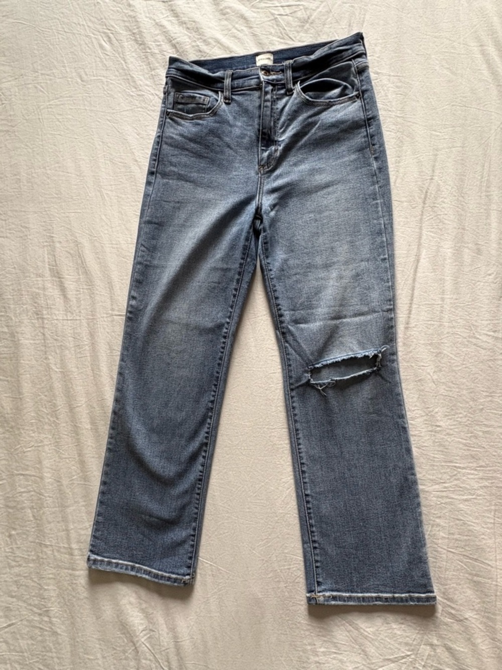 Sneak Peek Women's Straight Leg Jeans - Washed Blue with Knee Distress